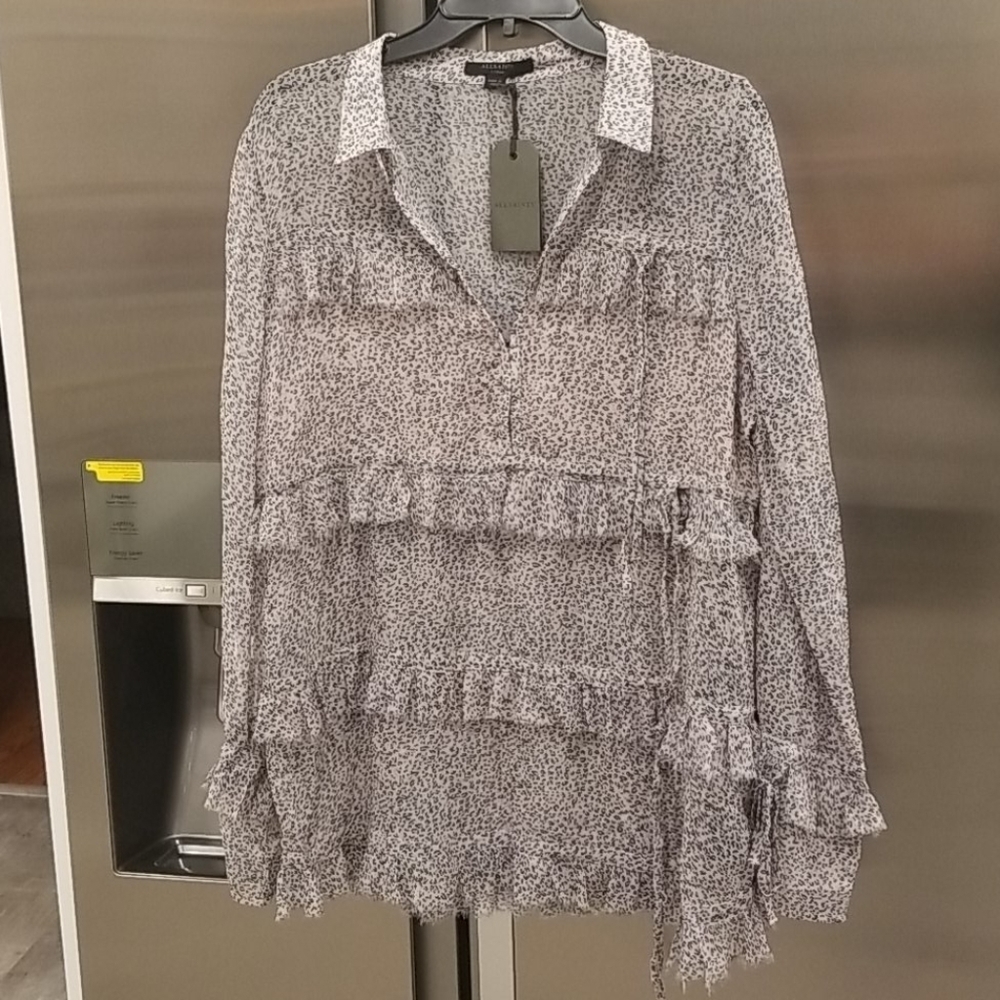 💕ALLSAINTS💕 Deirdre LeoDot Shirt ~ Pale Pink Large NWT - Picture 9 of 15